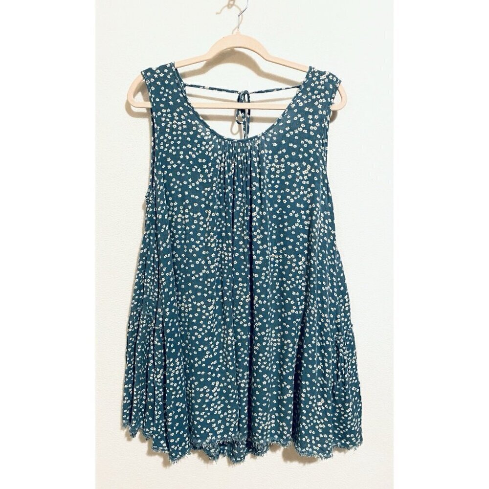 Easel Dress Womens Medium Blue Ditzy Daisy Sleeveless Mini Frayed Hem Fairy